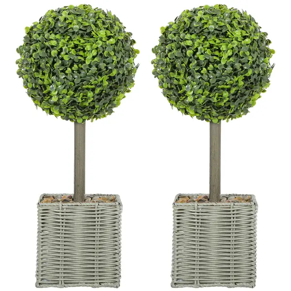 HOMCOM Set de 2 plante artificiale, arbori artificiali rezistenți la UV în ghiveci, potriviți atât pentru interior, cât și pentru exterior, din plastic, ciment, verde | Aosom Romania
