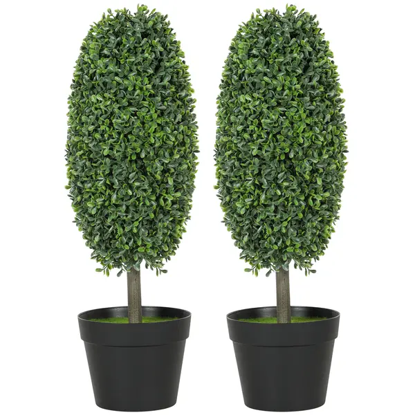 HOMCOM Set de 2 plante artificiale, Arbori de plastic rezistenți la UV în ghiveci, Plastica, Ciment, Verde | Aosom Romania