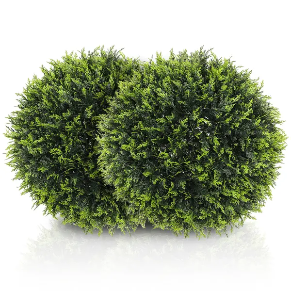 HOMCOM Set de 2 Plante Artificiale Sferice de Cedru, Plante Fictive Anti-UV, Ø45 cm, Verde | Aosom Romania