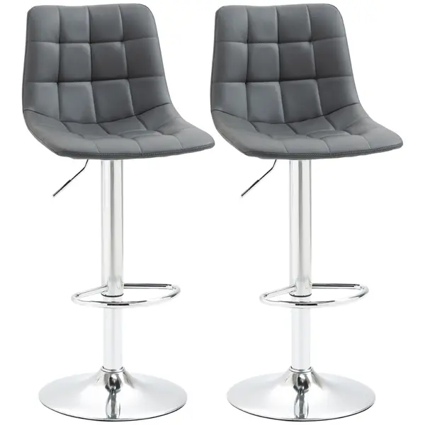 HOMCOM Set de 2 Scaune de Bar cu Spătar, Pivotante la 360° cu Suport pentru Picioare 42x45x89-110 cm, Gri | Aosom Romania