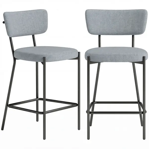 HOMCOM Set de 2 Scaune de Bar cu Spătar și Tapițate, Scaune Înalte din Material Textil cu Bară pentru Sprijinirea Picioarelor și Structură Metalică, Ușor de Asamblat, Gri Deschis | Aosom Romania