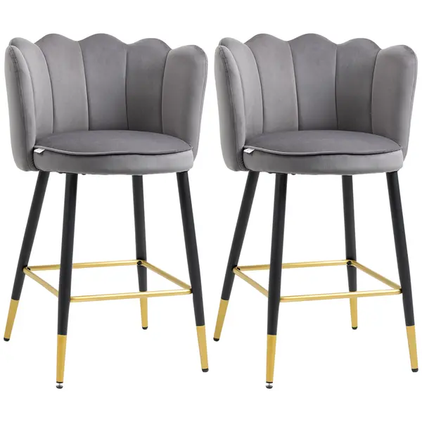 HOMCOM Set de 2 Scaune de Bar Elegante, Înalte cu Spătar, Bază din Oțel Stabil, Gri Carbune, pentru Bucătărie | Aosom Romania