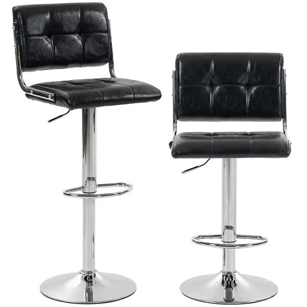 HOMCOM Set de 2 scaune de bar, înălţime reglabilă, rotativ 360°, şezut captuşit, spătar şi suport pentru picioare, negru | Aosom Romania