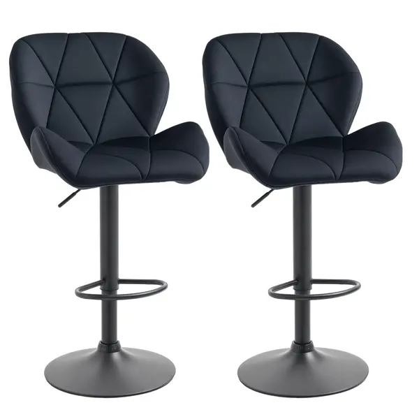 HOMCOM Set de 2 scaune de bar rotative, reglabile în înălțime, tapițate cu catifea și spumă neagră 51,5 x 57,5 x 93-114,5 cm | Aosom Romania