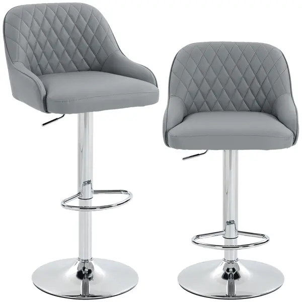 HOMCOM Set de 2 Scaune de Bar Rotative Reglabile pentru Bucătărie, Gri Deschis | Aosom Romania