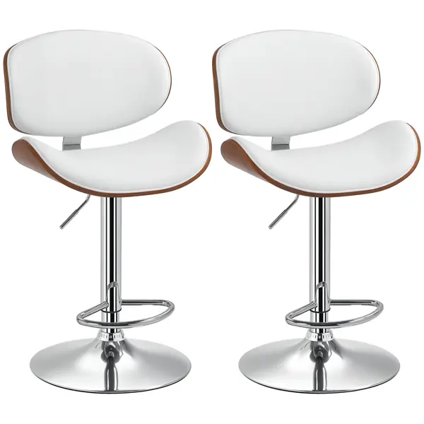 HOMCOM Set de 2 scaune de bar taburet înălțime reglabilă cu înveliș sintetic 53 x 52 x 92-112 cm alb | Aosom Romania