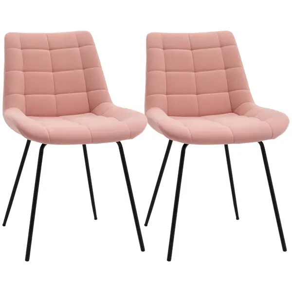 HOMCOM Set de 2 Scaune de Dining Scaune Accent Scaune de Bucatarie, Design Retro, Aspect de Catifea, 50 cm x 61 cm x 79 cm, Roz | Aosom Romania