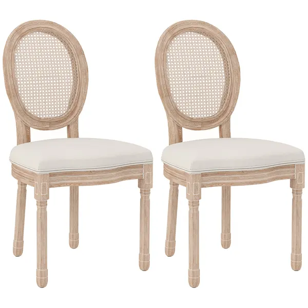 HOMCOM Set de 2 scaune de sufragerie, scaune de bucătărie, design vintage, aspect împletitură Wiener, natural + crem | Aosom Romania