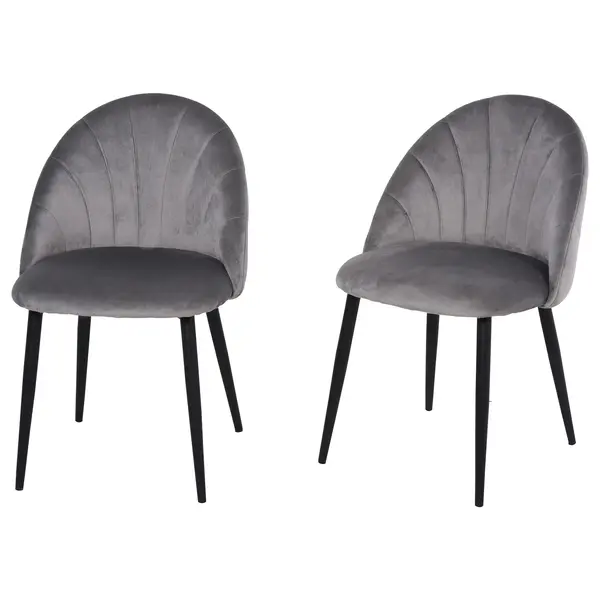 Homcom Set de 2 Scaune fără Cotiere, cu Spătar Curbat, 50x54x80 cm, Gri | Aosom Romania
