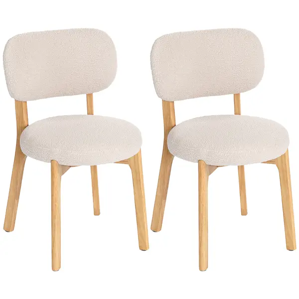HOMCOM Set de 2 scaune pentru sufragerie, scaune de bucătărie tapițate, picioare din lemn de hevea, 46,5 x 52 x 80 cm, crem | Aosom Romania