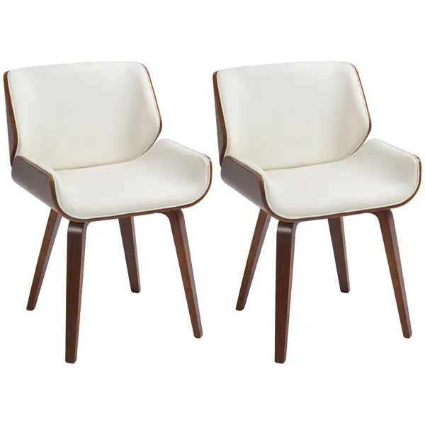 HOMCOM Set de 2 scaune pentru sufragerie stil vintage șezut tapițerie sintetică 51,5 x 53 x 79,5 cm alb maro | Aosom Romania