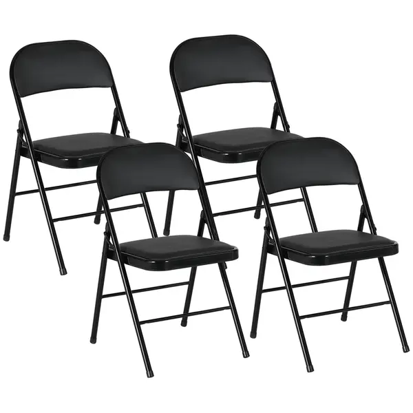 HOMCOM Set de 2 Scaune Pliabile Metalice, Tapițate cu Piele Ecologică PU, pentru Interior, cu Șezut Confortabil și Spătar Deschis | Aosom Romania