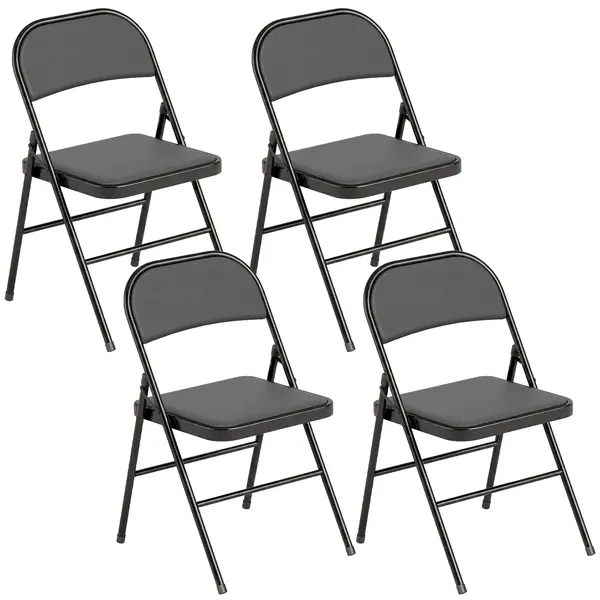 HOMCOM Set de 2 Scaune Pliabile Metalice, Tapițate cu Piele Ecologică PU, pentru Interior, cu Șezut Confortabil și Spătar Deschis | Aosom Romania