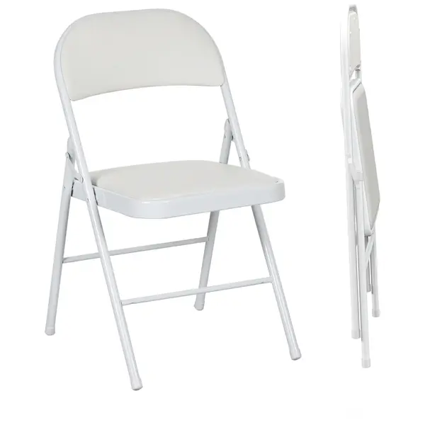 HOMCOM Set de 2 Scaune Pliabile, Scaune Moderne cu Perne din Poliester pentru Acasă și Birou, 45x46x78 cm, Alb | Aosom Romania