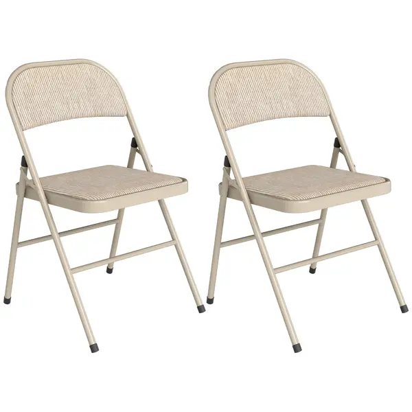 HOMCOM Set de 2 scaune pliabile tapițate în in sintetic, cu spătar și structură din oțel pentru living 45x46x78 cm Bej | Aosom Romania