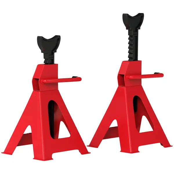 HOMCOM Set de 2 Suporturi pentru Mașină cu Înălțime de Ridicare Reglabilă, 20x17x29-42,5 cm, Roșu | Aosom Romania