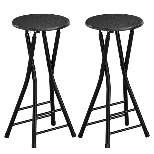 HOMCOM Set de 2 Taburete de Bar Pliabile, Taburete Rotunde cu Două Suporturi pentru Picioare, Cadru din Oțel, Negru | Aosom Romania