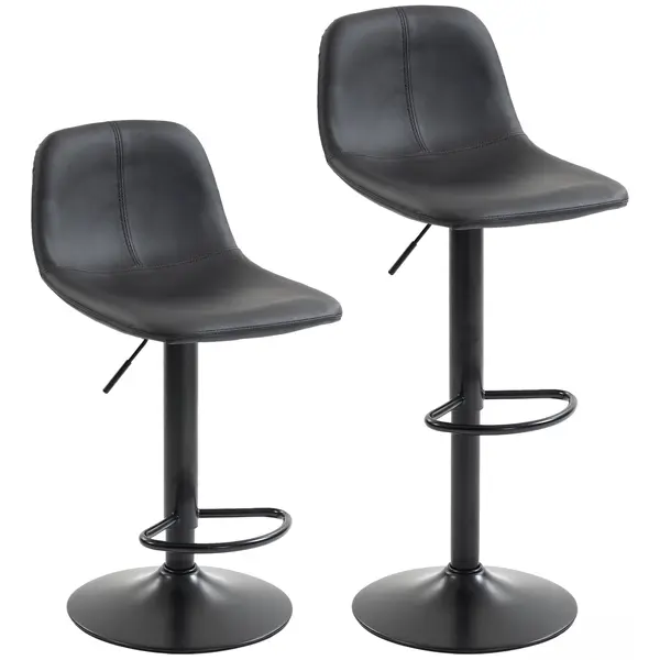 HOMCOM Set de 2 taburete de bar, scaune de bar cu înălțime reglabilă, spătar și suport picioare, rotative 360°, picioare din oțel, negru | Aosom Romania