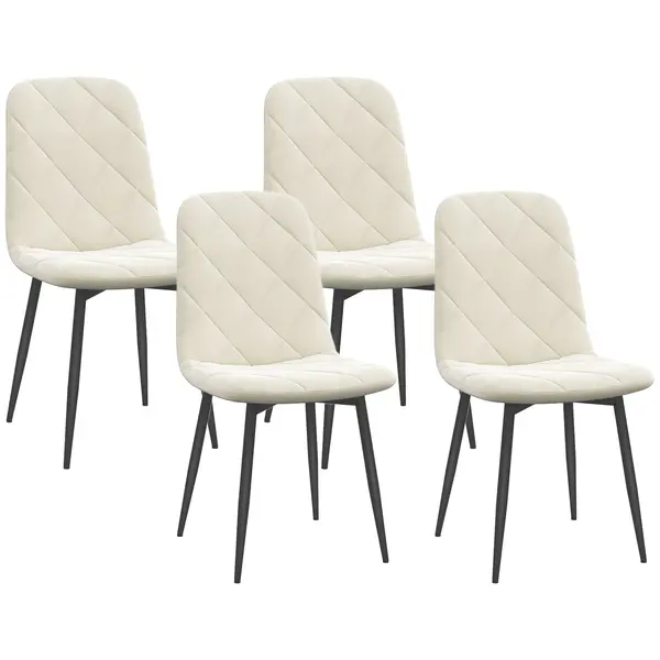 HOMCOM Set de 4 scaune de diningroom capitonate cu spătar înalt, picioare din oțel și material textil cu aspect de catifea, crem | Aosom Romania