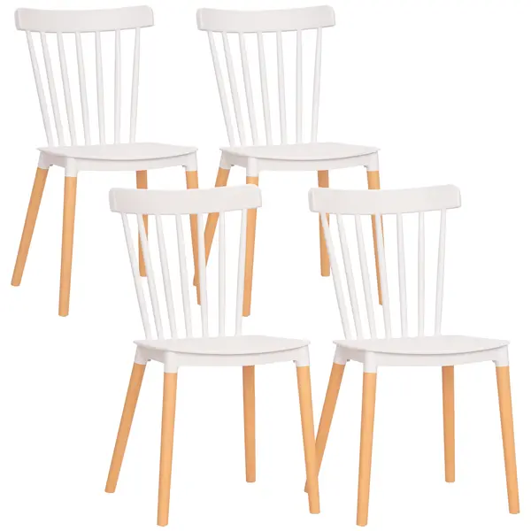HOMCOM Set de 4 scaune de stil scandinav, spătar înalt, șezut din polipropilenă, picioare din fag 48 x 52,5 x 83 cm alb | Aosom Romania