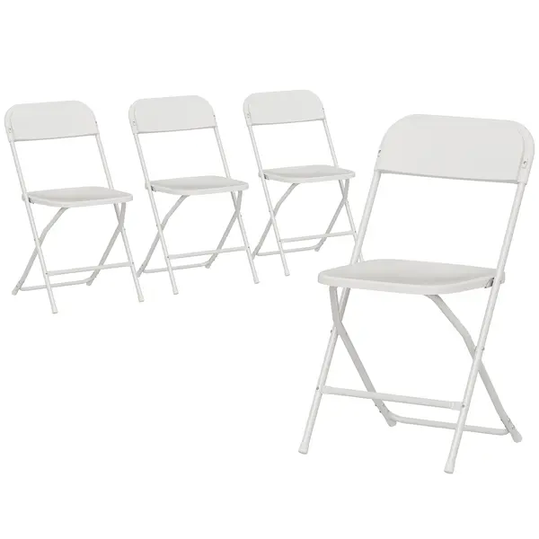 HOMCOM Set de 4 Scaune Pliabile cu Găuri de Drenaj din Plastic și Metal, 45x49x79.5 cm, Alb | Aosom Romania