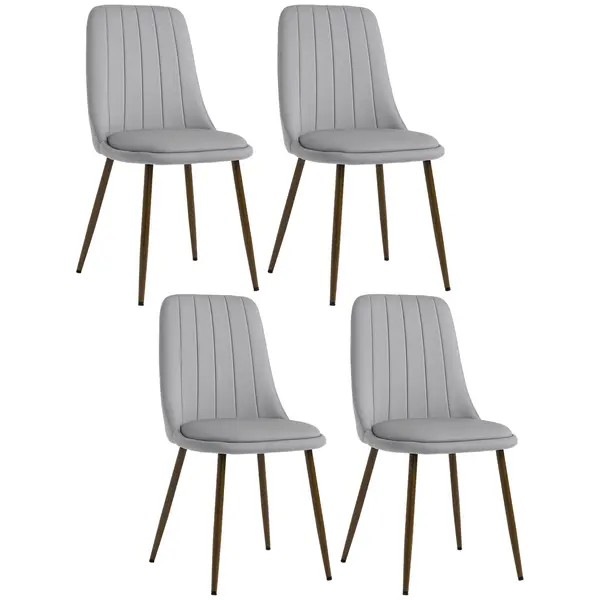 HOMCOM Set de 5 Scaune de Bucătărie cu Spătar Curbat, Picior din Oțel și Tapițerie din Catifea, 47x55x86 cm, Gri | Aosom Romania