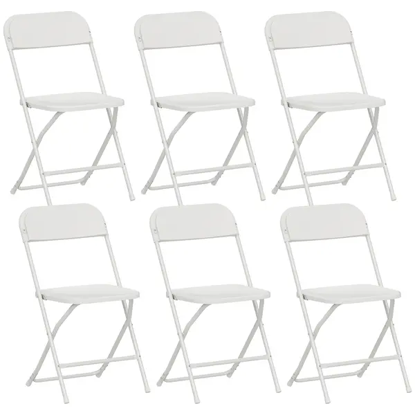 HOMCOM Set de 6 Scaune Pliabile din PP cu Orificii de Drenaj, Scaune Pliabile Salva-Spațiu Portabile din Oțel, Scaun Pliabil de Interior pentru Casă, Birou, Bucătărie, Evenimente, 45x49x79,5 cm, Alb | Aosom Romania