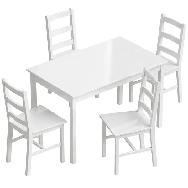 HOMCOM Set de dining 5 piese pentru 4 persoane, masă dreptunghiulară și scaune din lemn masiv, pentru spații mici, alb | Aosom Romania