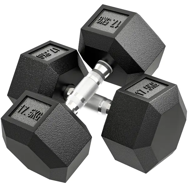 HOMCOM Set de două greutăți hexagonale, din oțel, cauciuc, 16.2 x 16.2 x 34.6 cm, Negru | Aosom Romania