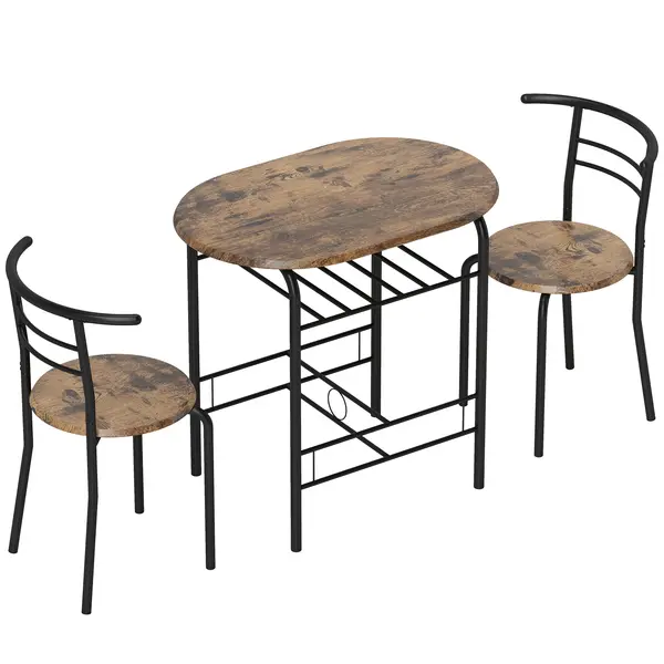 HOMCOM Set de sufragerie 3 piese, masă de bucătărie și scaune pentru 2 persoane cu raft, living, aspect lemn maro rustic | Aosom Romania