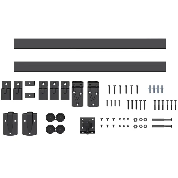 HOMCOM Set feronerie uși glisante pentru sarcină mare, 183 cm, Negru, pentru uși individuale | Aosom Romania