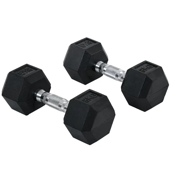 HOMCOM Set Gantere Sală 2x8 kg cu Mâner Antiderapant pentru Fitness Acasă, Negru | Aosom Romania