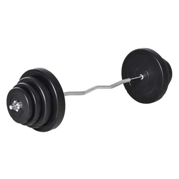 HOMCOM Set Haltere Profesional de 70 kg cu 8 Discuri de Greutate și Bară Curbată din Oțel, Dimensiuni 140x38.5x38.5cm | Aosom România