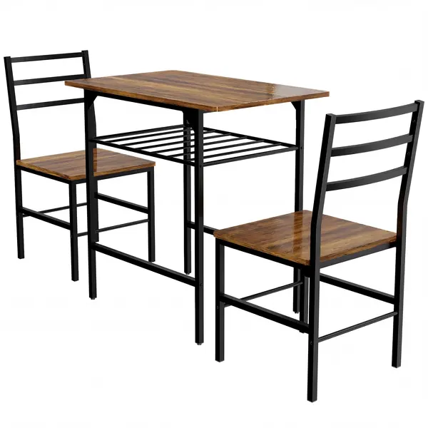 HOMCOM Set masă dining cu 2 scaune, masă pentru bucătărie cu scaune pentru 2 persoane, cadru din metal, maro | Aosom Romania