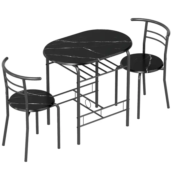 HOMCOM Set Masă Modernă cu 2 Scaune pentru Dining, Set 3 Piese Economisitoare de Spațiu pentru Bucătărie, Balcon, Restaurant sau Bar, Maro și Negru | Aosom Romania