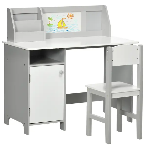 HOMCOM Set Masă și Scaune pentru Copii 5-8 Ani cu Spațiu de Depozitare, Tablă și Scaun, 90x45x85 cm, Roz | Aosom Romania
