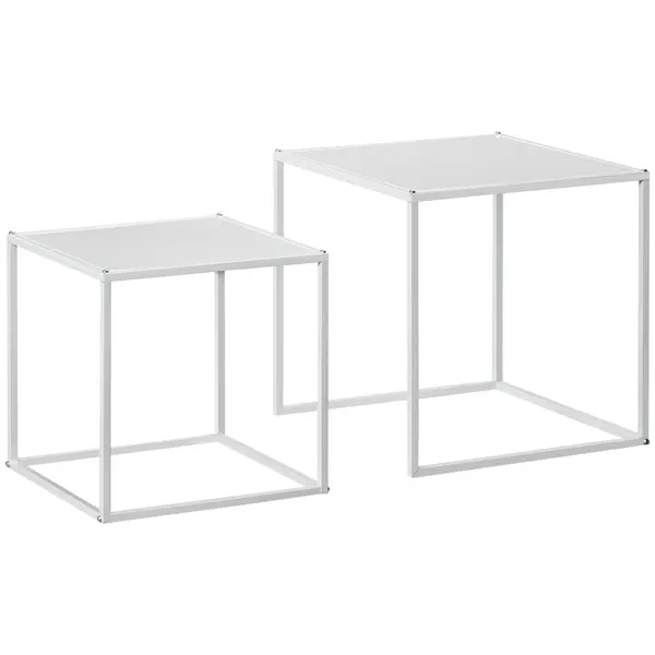 HOMCOM Set Măsuțe Cafea Patrate Stivuibile, Oțel, Design Modern pentru Living, Alb | Aosom Romania
