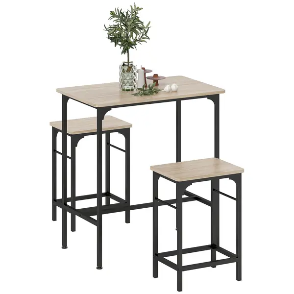 HOMCOM Set Mobilier Bar 3 Piese cu Masă de Bucătărie și 2 Scaune de Bar, Negru și Lemn | Aosom Romania
