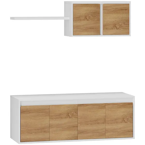 HOMCOM Set Mobilier TV și Dulap Suspendat cu 7 Rafturi și Raft Deschis, Mobilier pentru TV din PAL, 120x41x43,3 cm, Alb | Aosom Romania