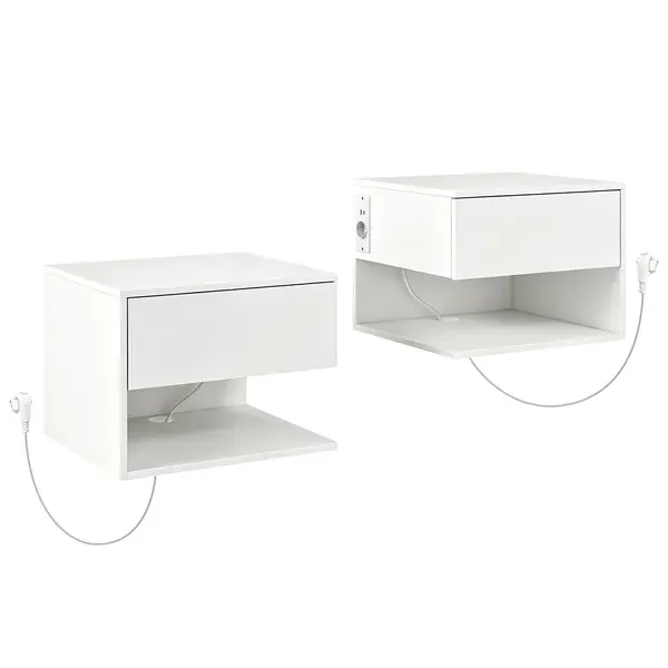 HOMCOM Set Noptiere Suspendate cu Sertar și Raft, Noptiere Moderne pentru Canapea, 40 x 35 x 30 cm, Alb | Aosom Romania