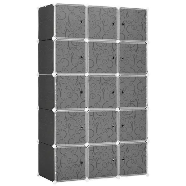 HOMCOM Șifonier cu design în cuburi, 2 cuburi mari și 9 cuburi mici, plastic, metal, 111L x 47L x 183Î cm, Negru+Alb | Aosom Romania