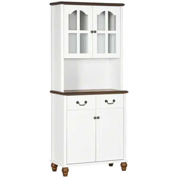 HOMCOM Sifonier de Bucătărie, Bufet, 2 Sertare, 2 Compartimente cu Uși, Design Clasic, Alb + Maro închis, 76 x 38 x 182 cm | Aosom Romania