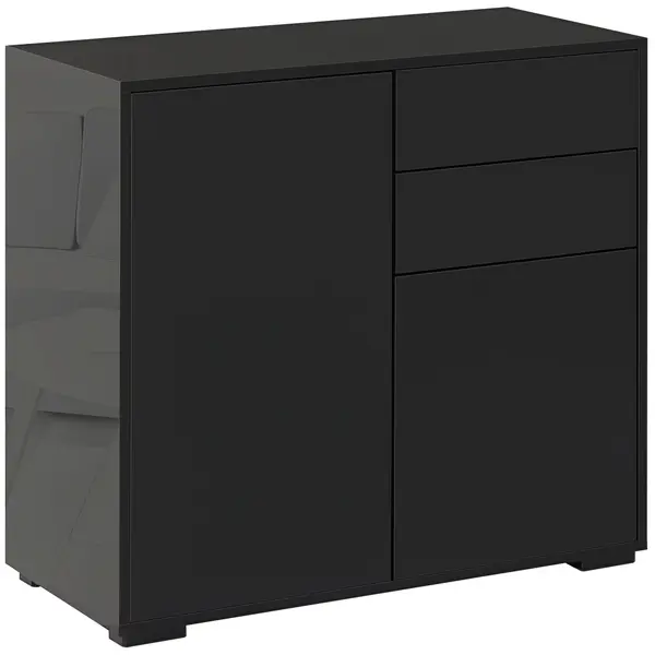 HOMCOM Sifonier de Depozitare cu 2 Sertare, 2 Uși, cu Centură de Siguranță, pentru Sufragerie, Dormitor, 79 x 36 x 74 cm, Negru | Aosom Romania