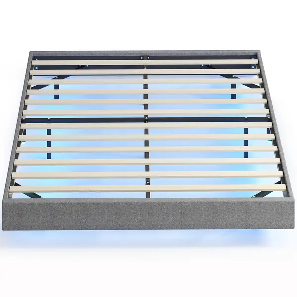 HOMCOM Somier 160x200 cm cu Lumini LED Structură de Pat Tapițerie tip in Lamele din Lemn Ușor de Montat Gri | Aosom Romania