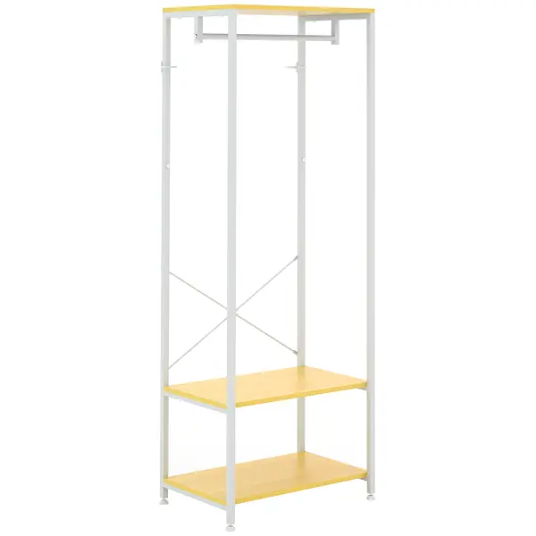 HOMCOM Suport 2 în 1 pentru Haine cu Depozitare Pantofi, Șină Suspendată și 2 Rafturi de Depozitare, 60x40x167.5 cm, Natural | Aosom Romania