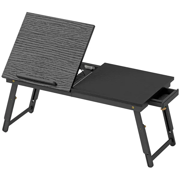 HOMCOM Suport Monitor Inclinabil și Reglabil cu Sertar Lateral, din Lemn, 83,5x33x23,5-34 cm, Negru | Aosom Romania