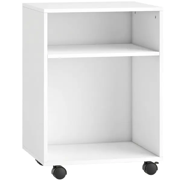 HOMCOM Suport pentru imprimantă Masă pentru imprimantă cu 2 rafturi deschise roți cu frână pentru birou Acasă Fax Scanner 40 x 35 x 56 cm Alb | Aosom Romania