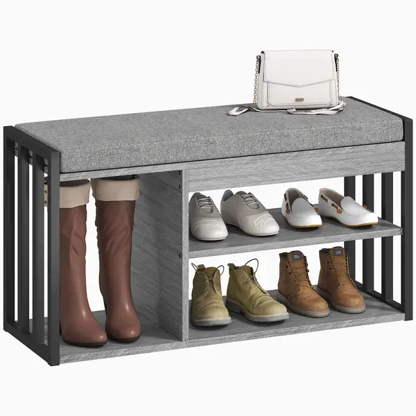 HOMCOM Suport pentru pantofi cu bancă de ședere, mobilier de hol pentru pantofi, dulap cu design în 3 trepte, pentru hol, intrare, camera de zi, dormitor, Gri | Aosom Romania