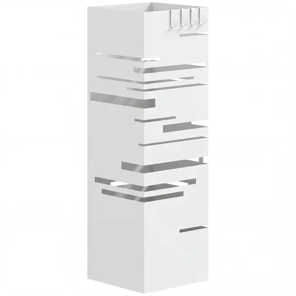 HOMCOM Suport pentru umbrele metalic cu 4 cârlige și tavă colectoare detașabilă pentru hol, birou 15,5x15,5x49 cm Alb | Aosom Romania