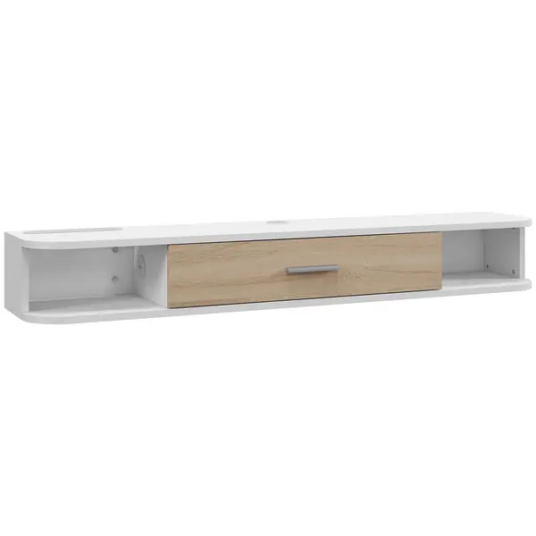 HOMCOM,Suport TV,Cu 2 Rafturi Deschise și Dulap cu Ușă Rabatabilă,MDF,120cm x 26cm x 16cm,Alb, gri | Aosom Romania